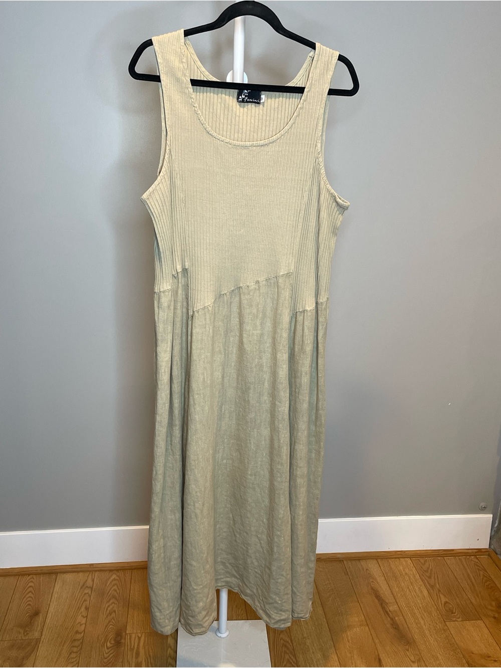 Fenini Sleeveless Ribbed Linen/Cotton Maxi Dress Lagenlook Minimalist - XL